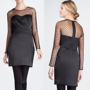 Milly of New York Illusion-Sleeve Satin Sheath Dress size 2